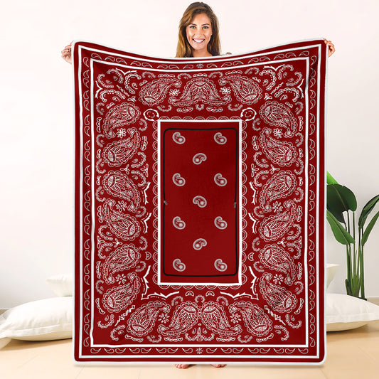 Pillow Blanket - Traditional Maroon and White
