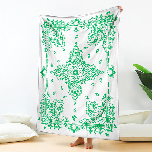Ultra Plush 3 Green on White Bandana Throw Blanket