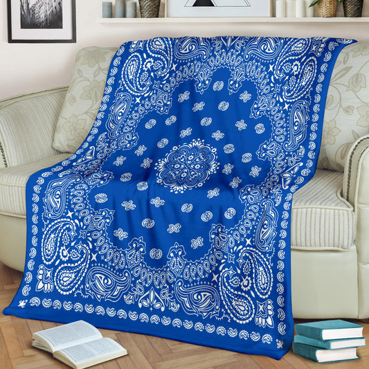 Ultra Plush 2 White on Cobalt Bandana Throw Blanket