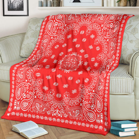 Ultra Plush 2 White on Red Bandana Throw Blanket