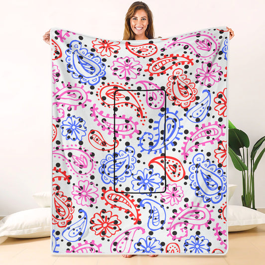 Pillow Blanket - Colorful Paisley and Dots