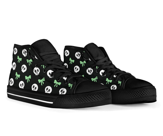 High Top Sneakers - Skulls and Bows -Mint