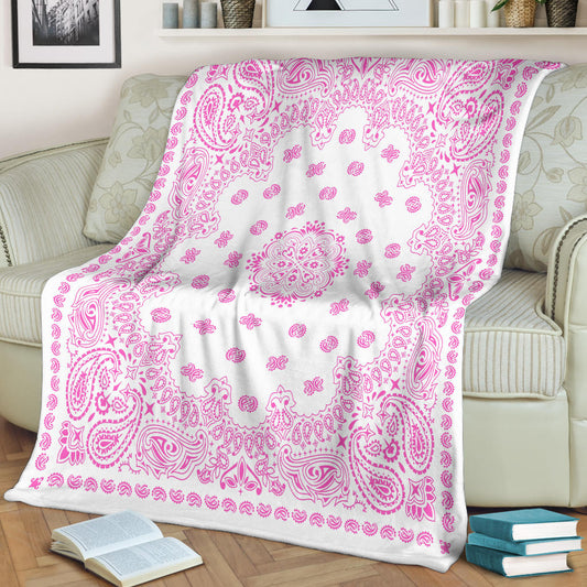Ultra Plush 2 Pink on White Bandana Throw Blanket