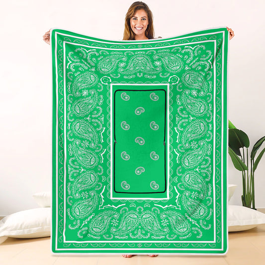Pillow Blanket - Traditional Green and White