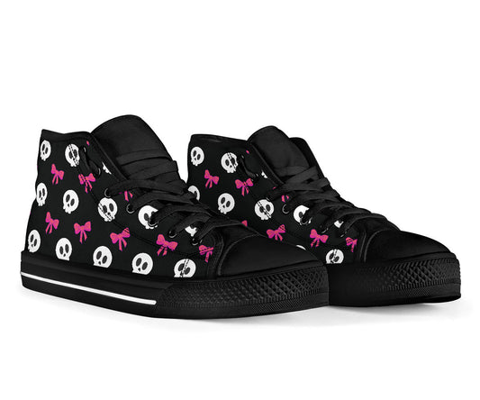 High Top Sneakers - Skulls and Bows Black
