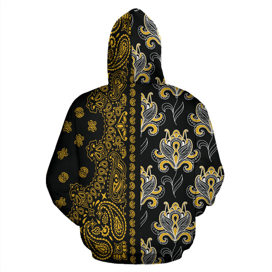 Hoodie 2 Zip Up Offset Black and Gold