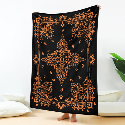 Ultra Plush 3 Orange on Black Bandana Throw Blanket