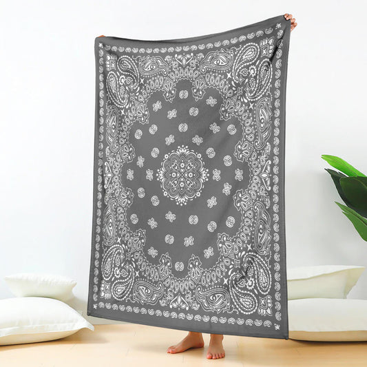 Ultra Plush 2 White on Gray Bandana Throw Blanket