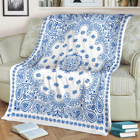 Ultra Plush 2 Cobalt on White Bandana Throw Blanket