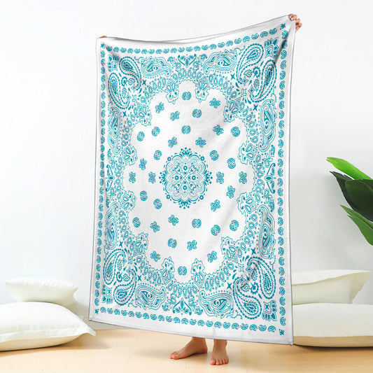 Ultra Plush 2 Teal on White Bandana Throw Blanket