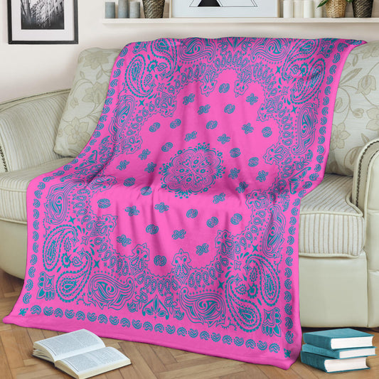 Ultra Plush 2 Teal on Pink Bandana Throw Blanket