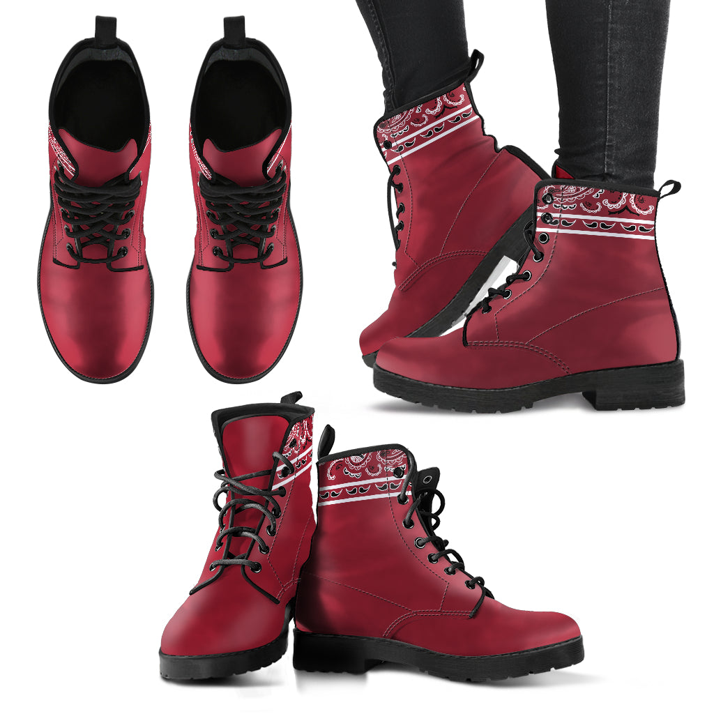 Banded Maroon Leather Bandana Boots