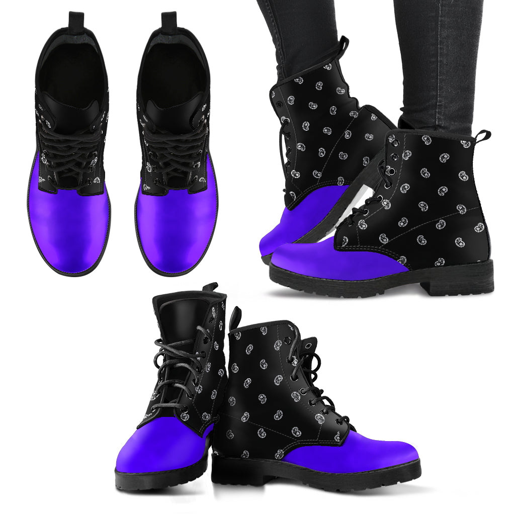 Women's Leather Bandana Boots - Purple/Black