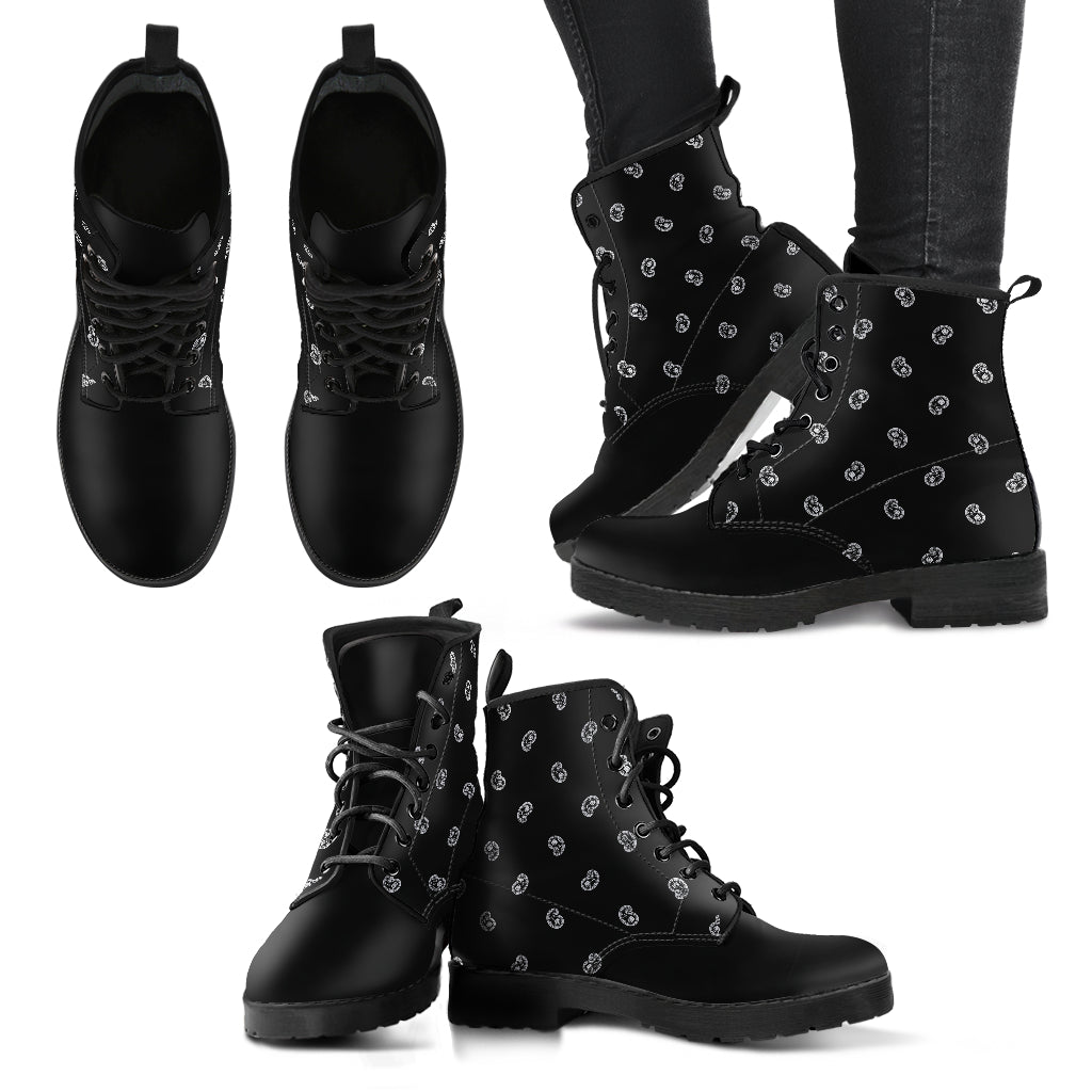 Women's Leather Bandana Boot - Black on Black