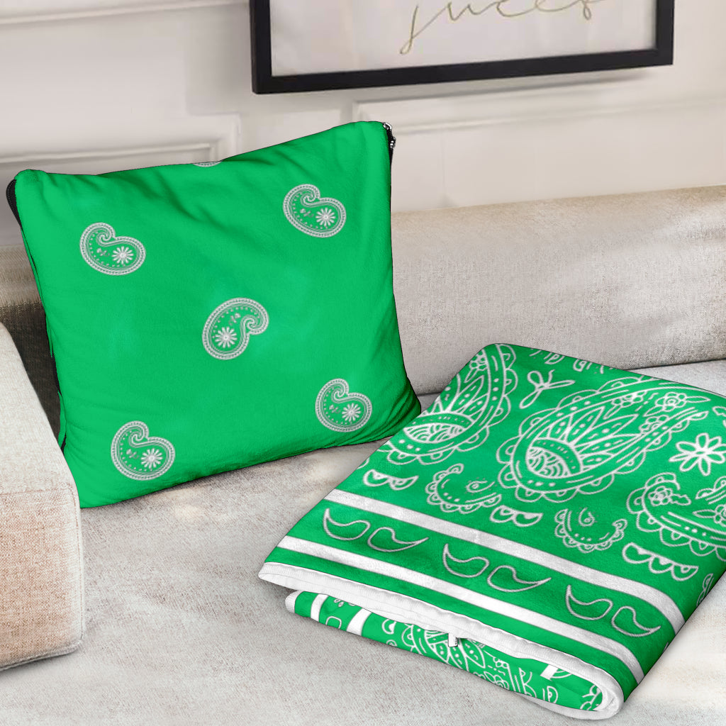 Pillow Blanket - Traditional Green and White