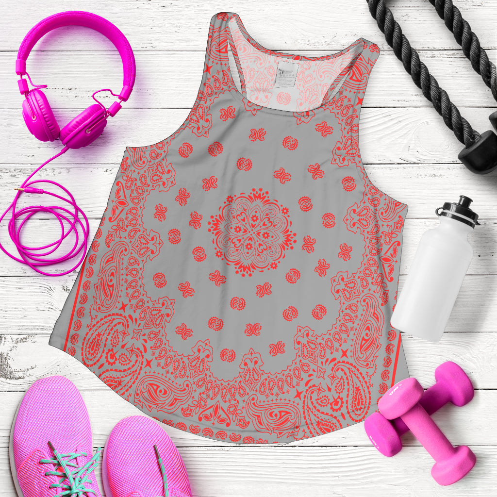 Women's Racerback Tank - Red Bandana on Gray
