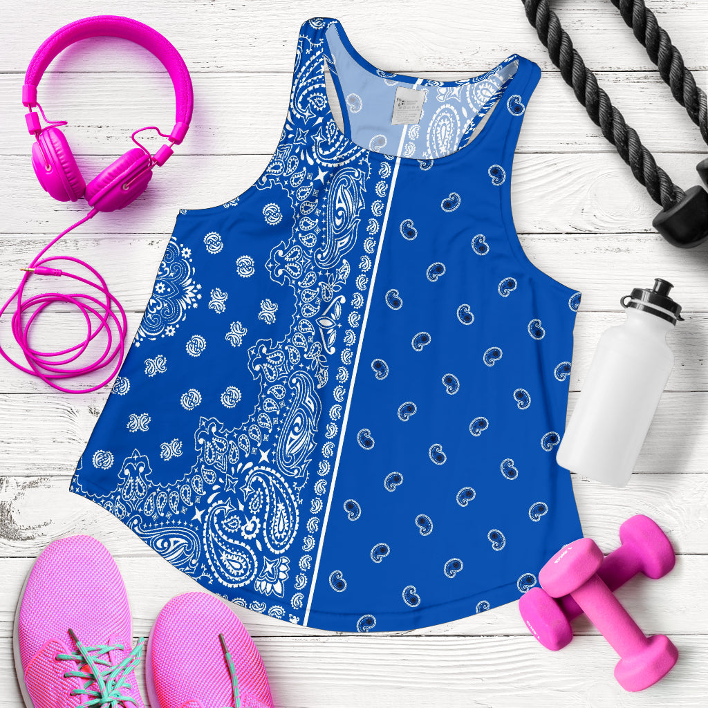 Women's Racerback Tank - Offset White on Cobalt