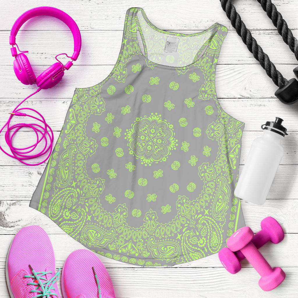 Women's Racerback Tank - Lime Bandana on Gray