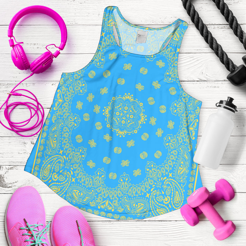 Women's Racer Tank - Lt Blue and Yellow