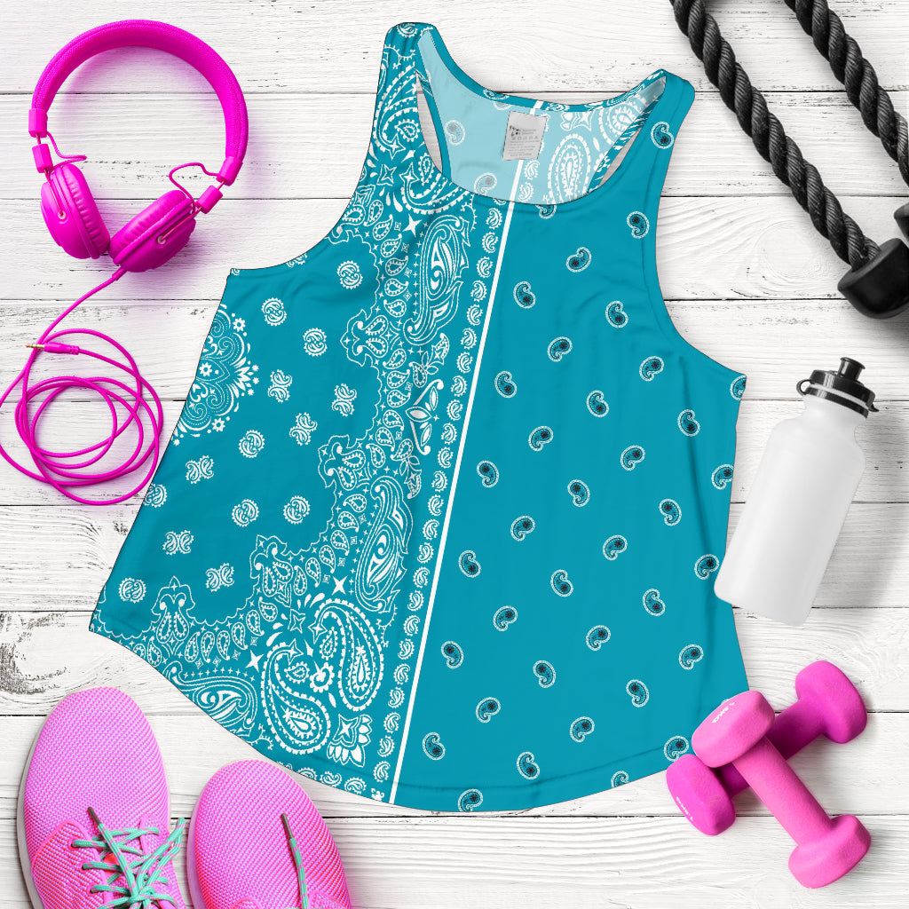 Women's Racerback Tank - Offset White on Teal