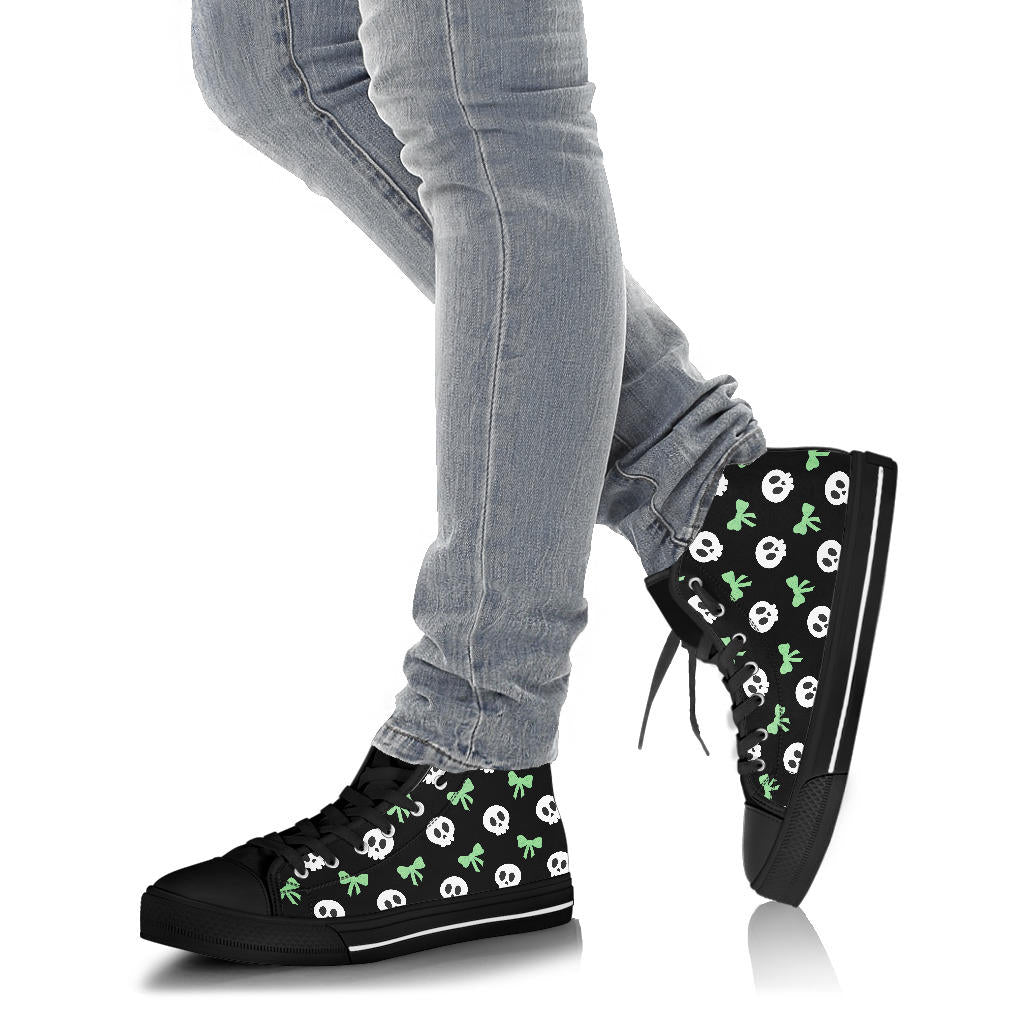 High Top Sneakers - Skulls and Bows -Mint