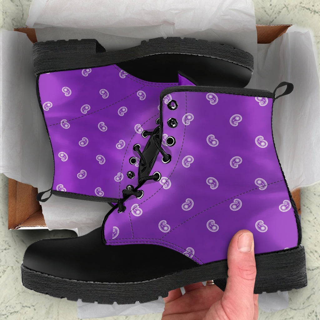 Women's Leather Bandana Boot - Black/Grape