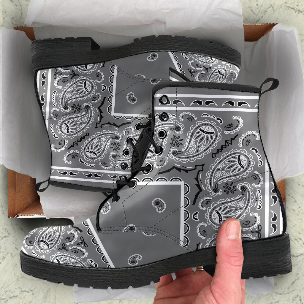 Men's Leather Bandana Boot - Gray