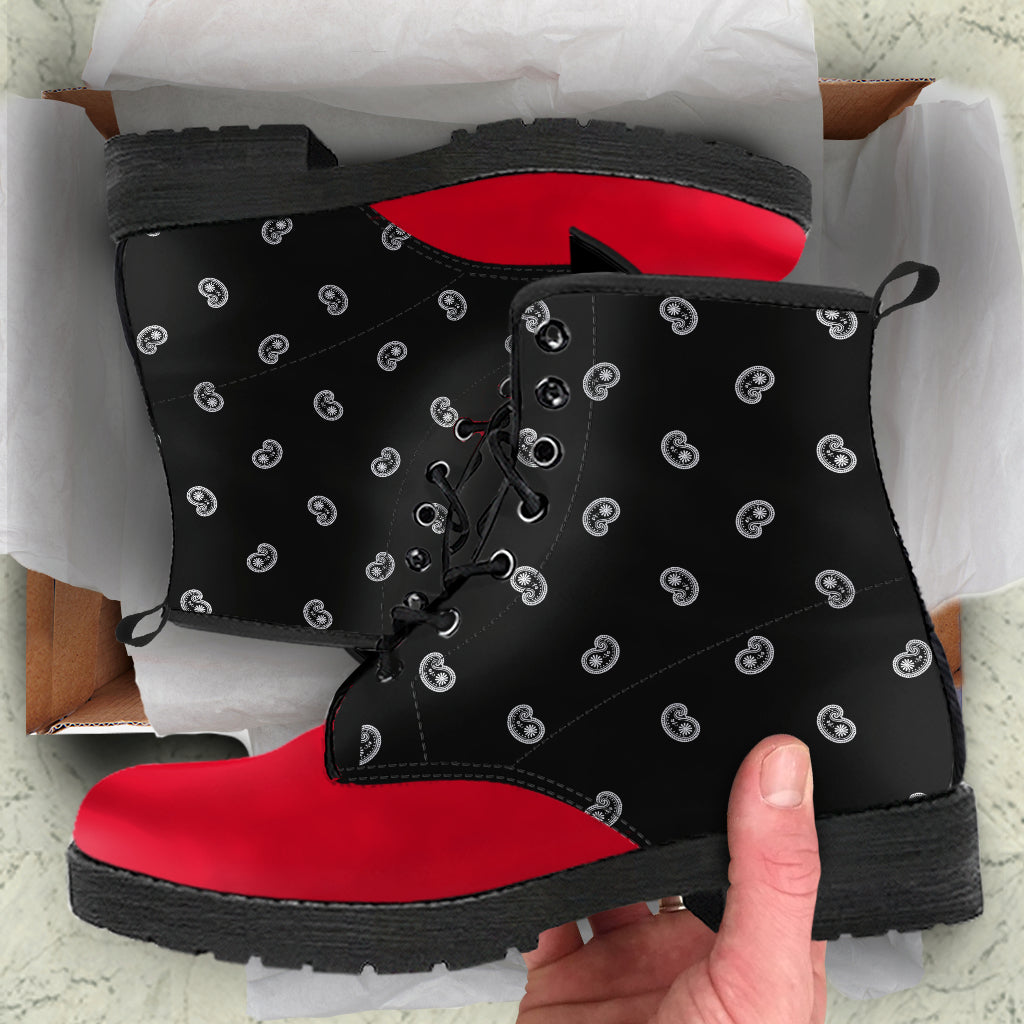 Men's Leather Bandana Boot - Red/Black