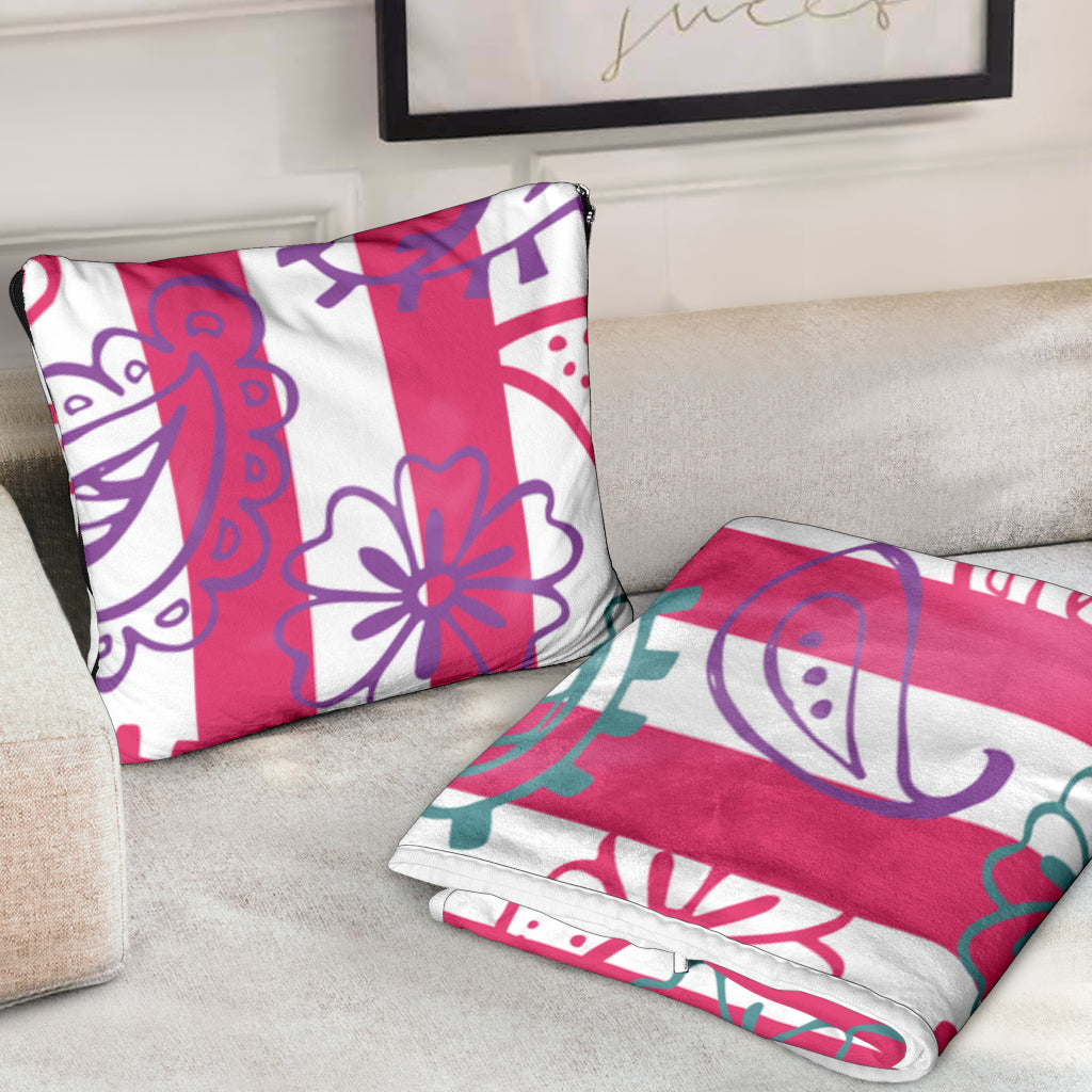 Pillow Blanket - Pink Stripes and Paisley
