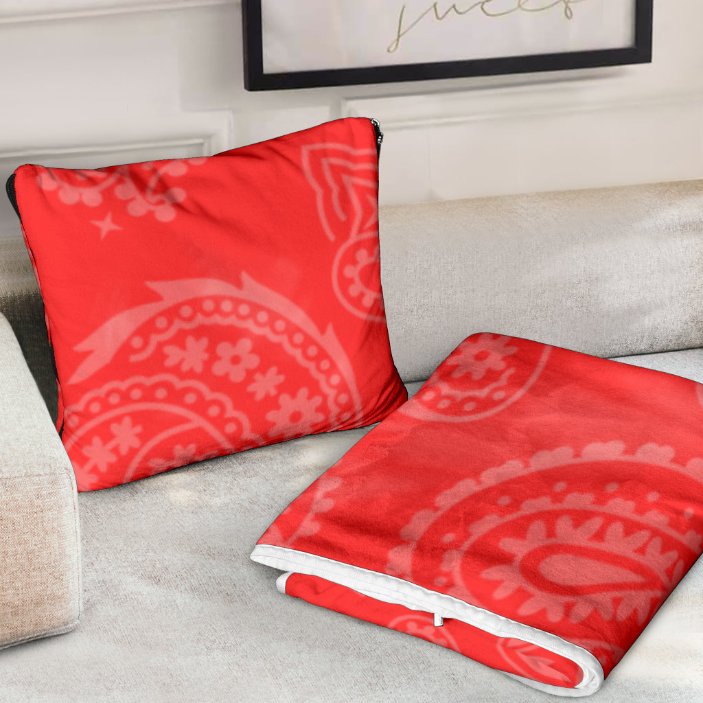 Pillow Blanket - Red with Light Paisley