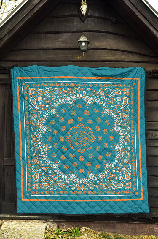 Quilt 2 Orange Bandana on Teal