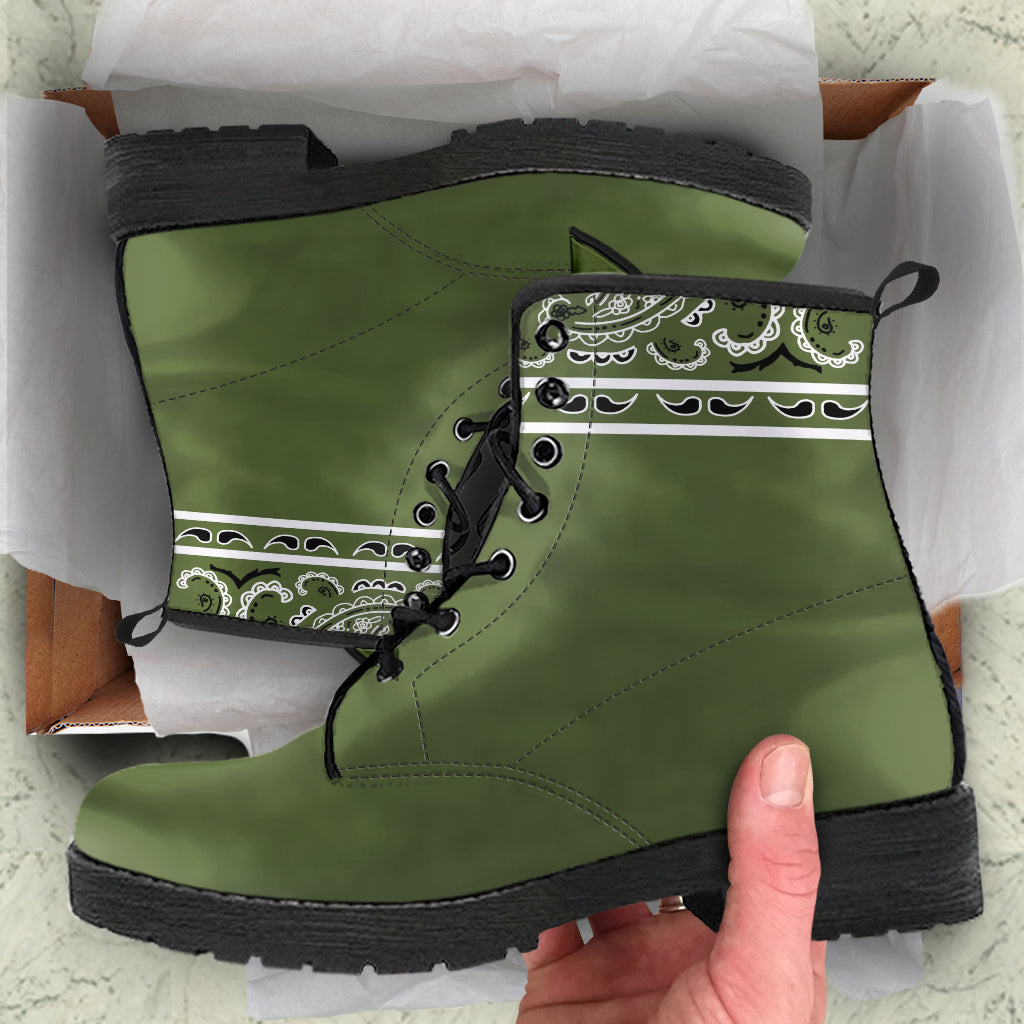 Banded Army Green Leather Bandana Boot