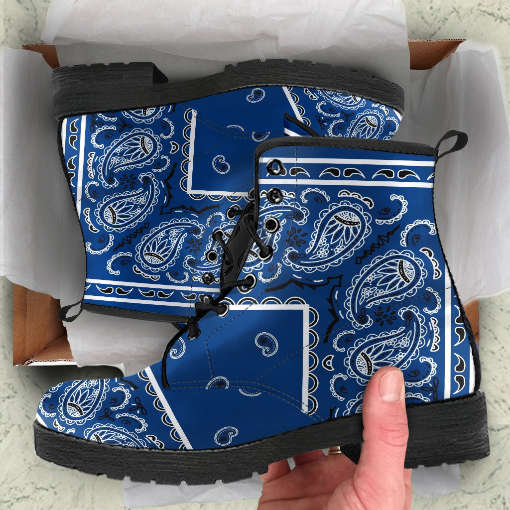 Women's Leather Bandana Boots - Navy