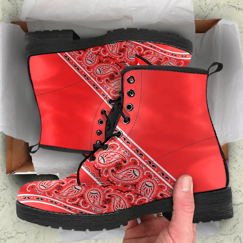 Flying V Bandana Leather Boot - Red