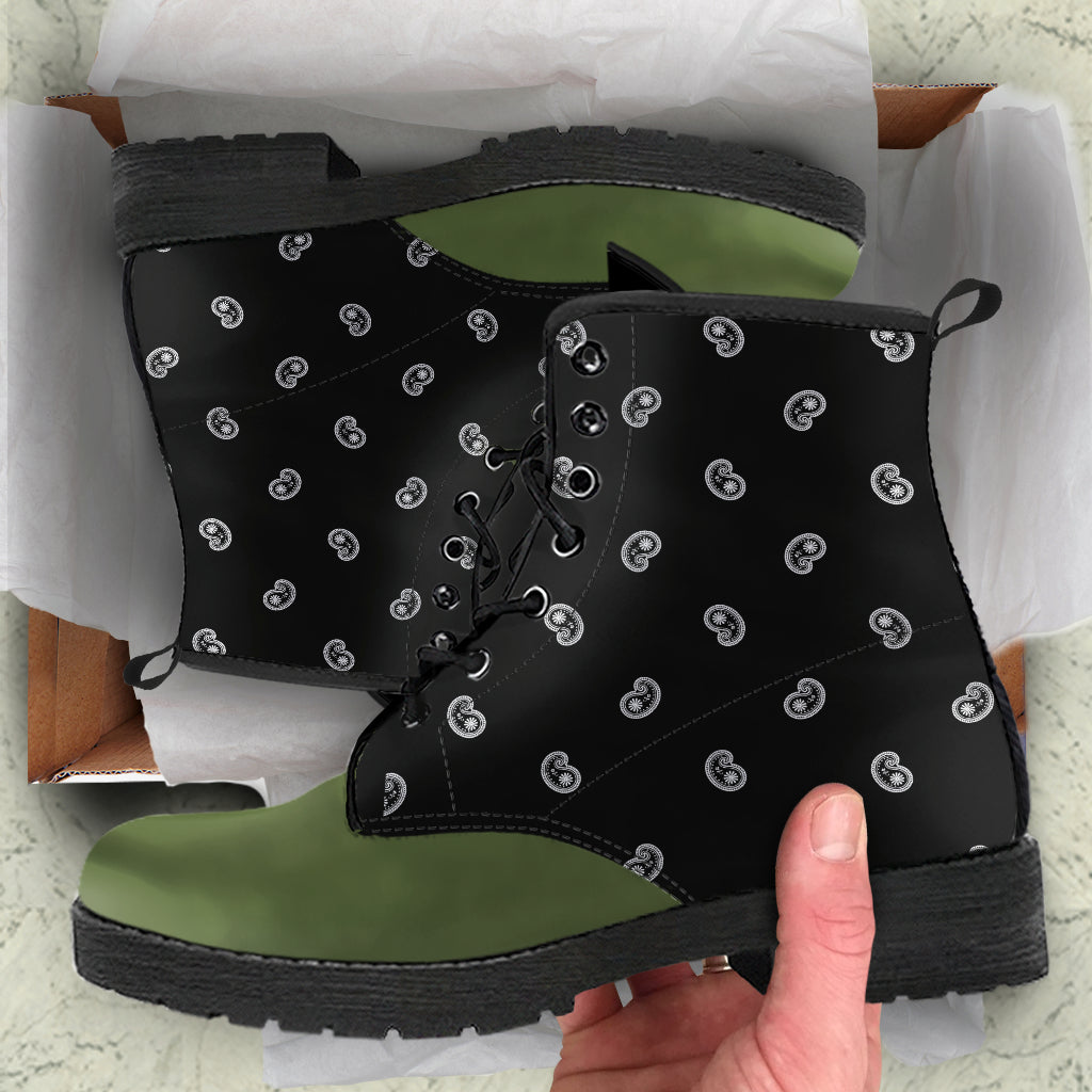 Women's Leather Bandana Boot - Army Green/Black
