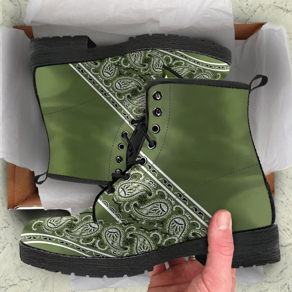 Flying V Leather Bandana Boot - Army Green