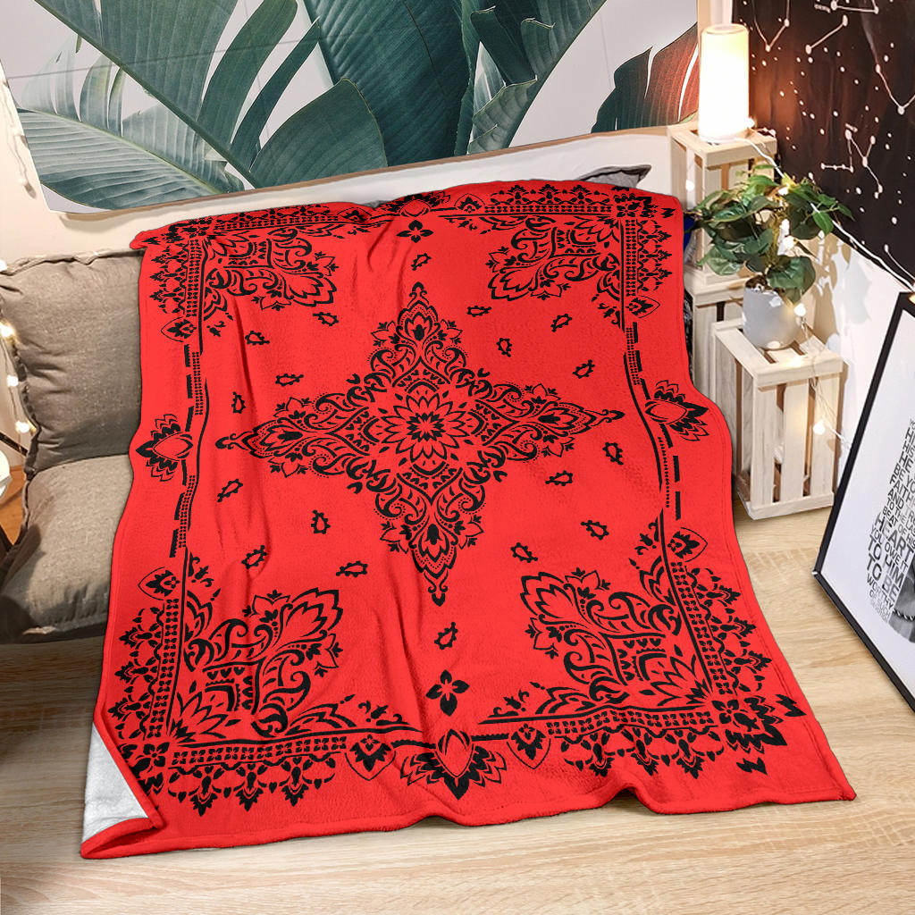 Ultra Plush 3 Black on Red Bandana Throw Blanket
