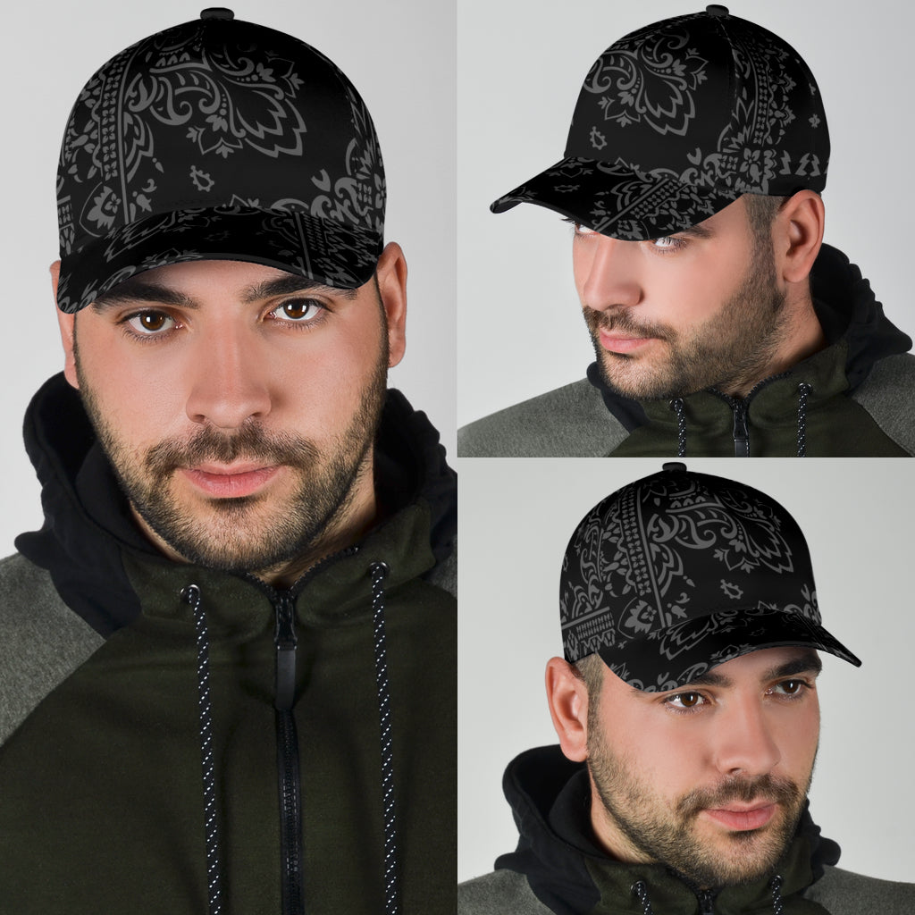 Classic Cap 3 - Gray on Black Bandana All Over Design