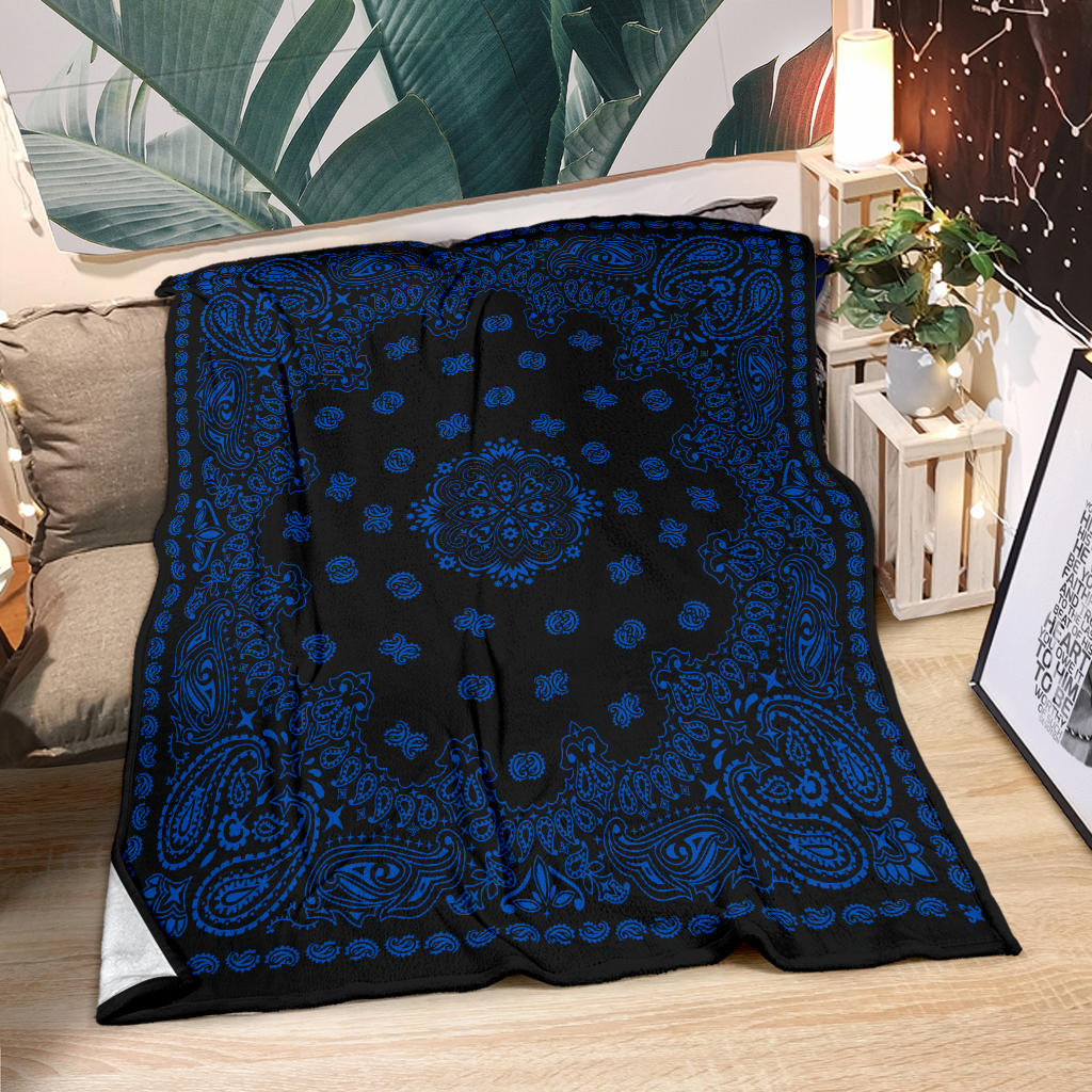Ultra Plush 2 Cobalt on Black Bandana Throw Blanket