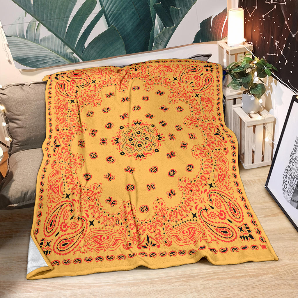 Ultra Plush Red on Peach Bandana Throw Blanket