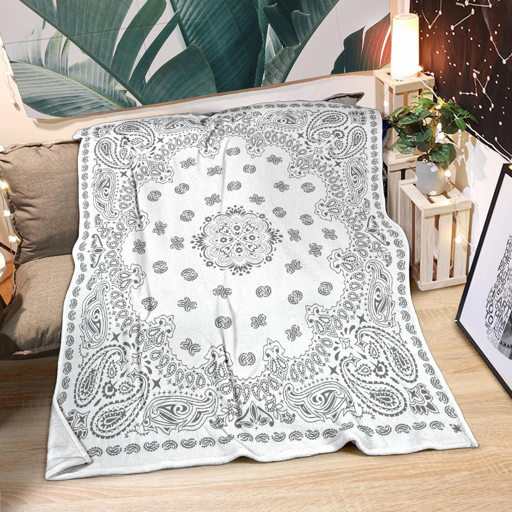 Ultra Plush 2 Gray on White Bandana Throw Blanket