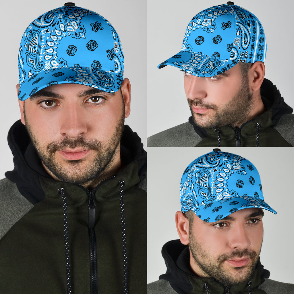 Classic Cap 2 - Black on Lt Blue All Over Design