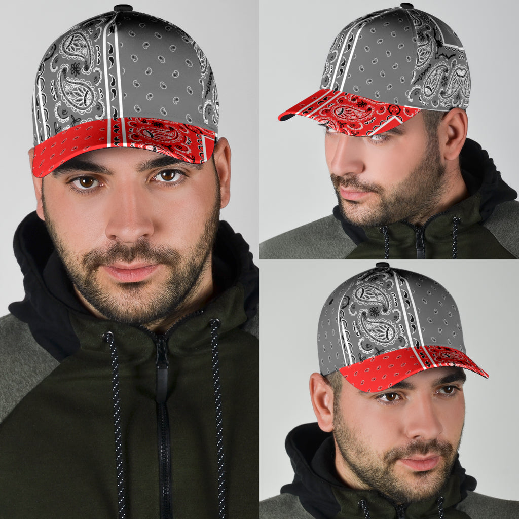 Classic Cap - Gray Bandana Style w Red
