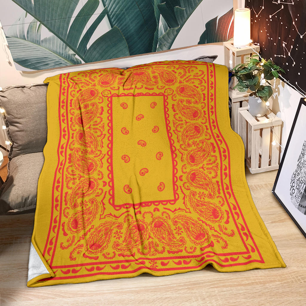 Ultra Plush Throw Red on Gold Bandana Throw Blanket