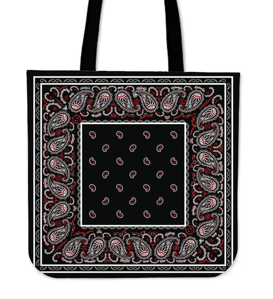 black and red bandana tote