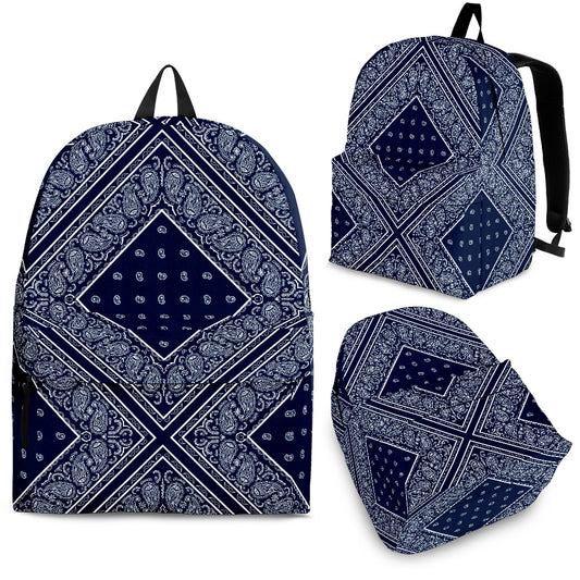blue and white bandana backpack