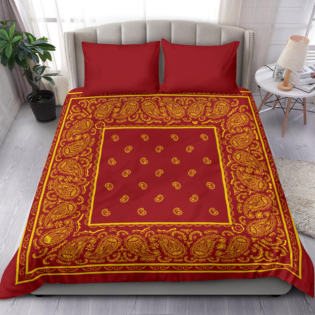 Red and Gold Bandana Duvet Cover Set