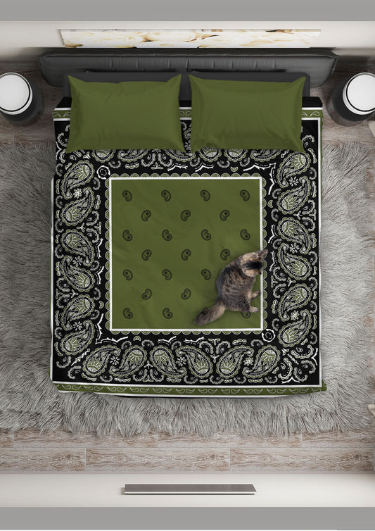 Green and Black Bandana Duvet Cover Set