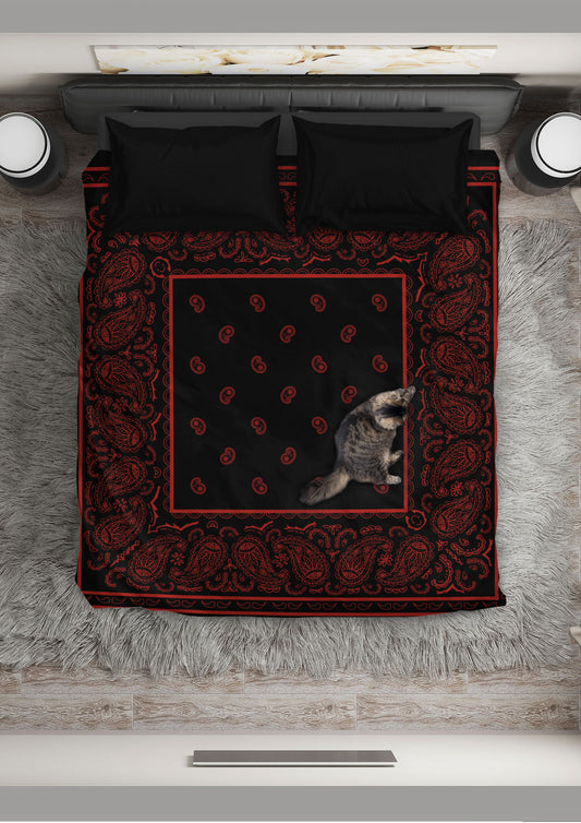 Black and Red Bandana Duvet Cover Set