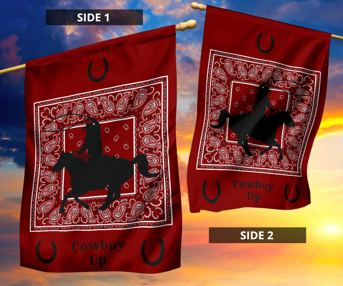 Maroon Bandana Cowboy Up Home and Garden Flags